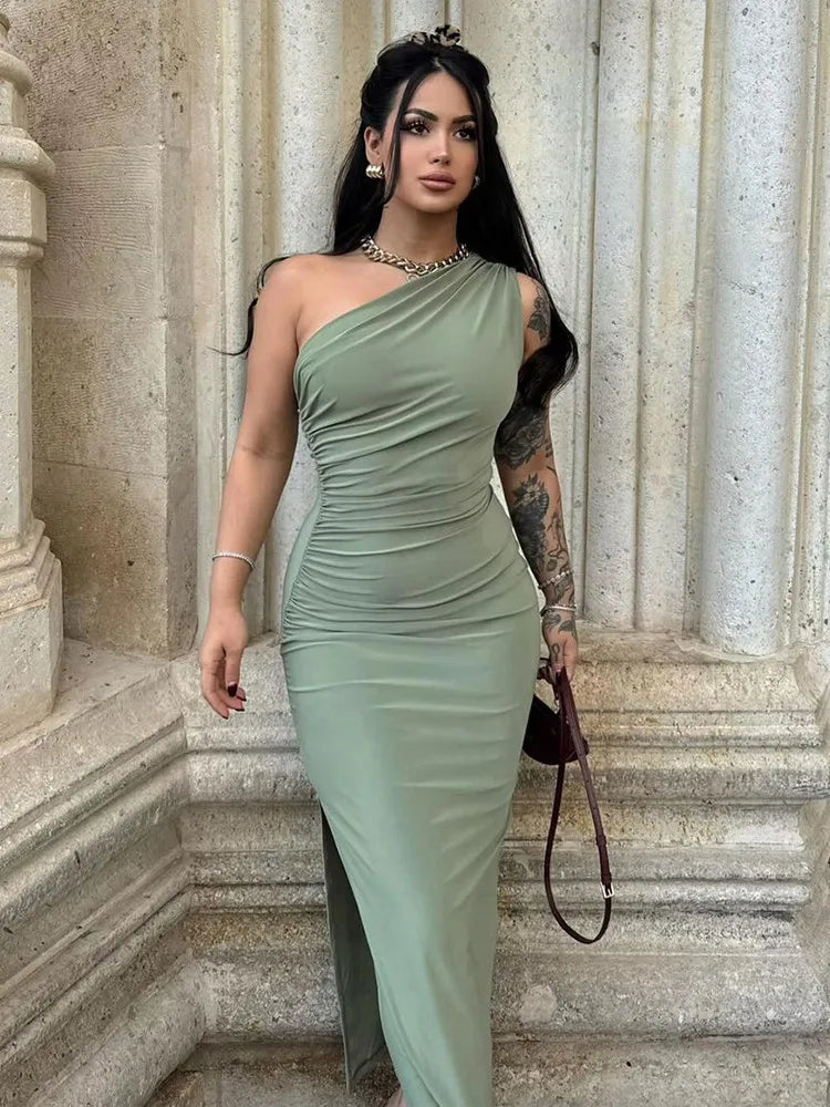 Black Maxi Dress Women Elegant Party Summer Fashion Sexy Split Sleeveless Backless Dress Off Shoulder Streetwear Club Slim Dress