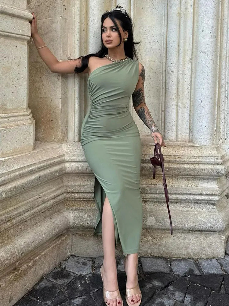 Black Maxi Dress Women Elegant Party Summer Fashion Sexy Split Sleeveless Backless Dress Off Shoulder Streetwear Club Slim Dress